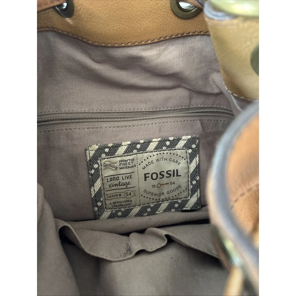 FOSSIL MADDOX BROWN LEATHER BUCKET DRAWSTRING SHOULDER BAG Hobo Vtg Boho Purse - Picture 4 of 11